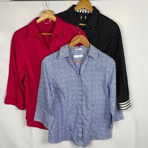 Chico's Women's Lot of 3 Button Up Shirts Sz 0 Small 4/6; 2 No-Iron + 1‎ Linen